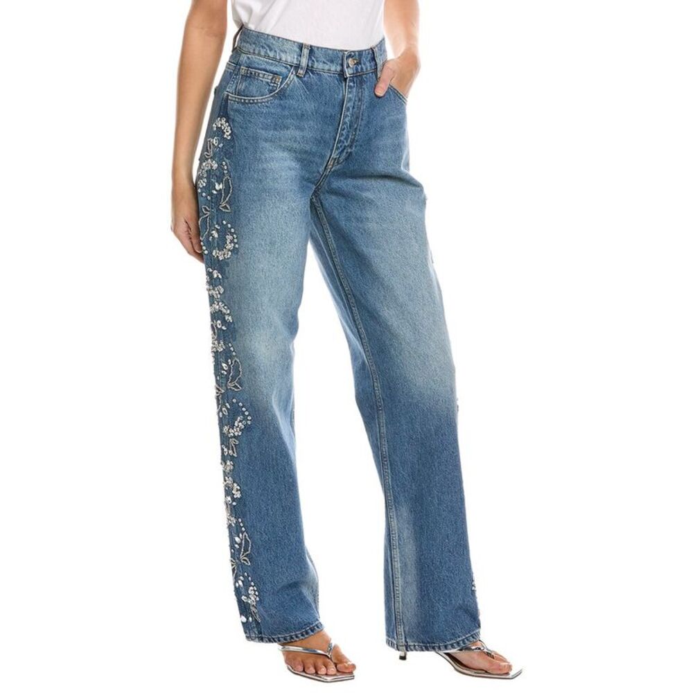 Maje Womens  Embellished Straight Jean, Blue